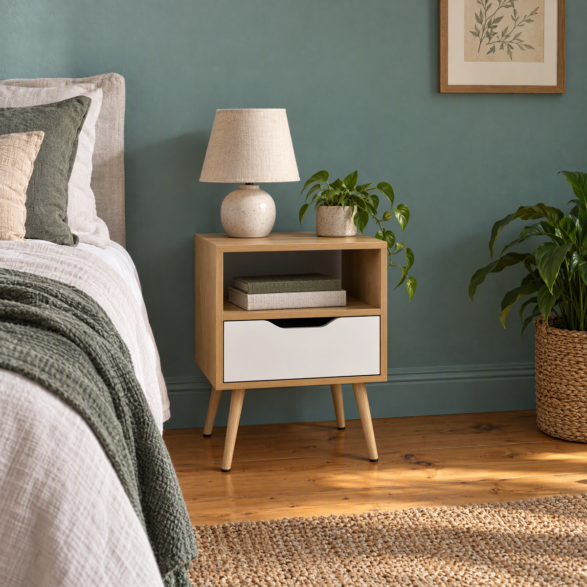Speers 1-Drawer 1-Shelf Nightstand — Natural Oak / White Color
