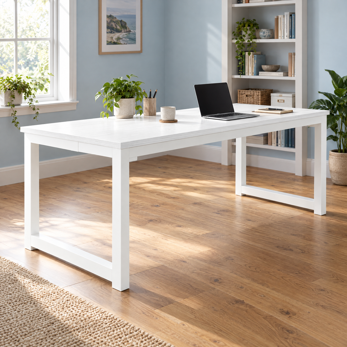 Modern Simple Executive Desk 0.8 Large Office Computer Workstation with Thicken Frame Business Furniture — White Color