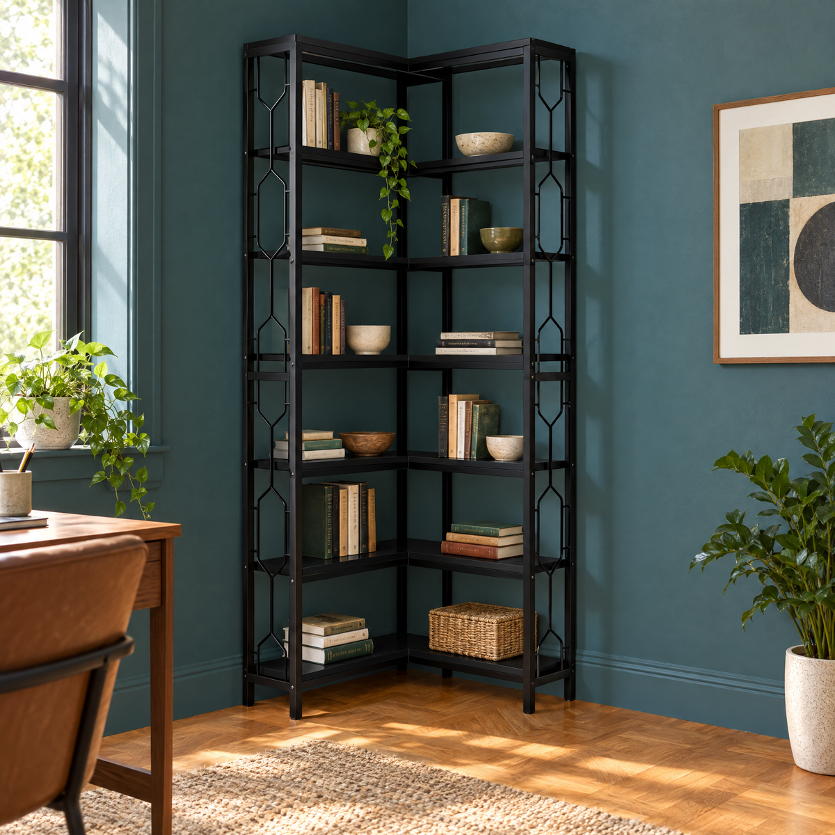 Vertical Corner Bookshelf and Display Rack for Plants and Books Stylish Bookcase — Universal Color