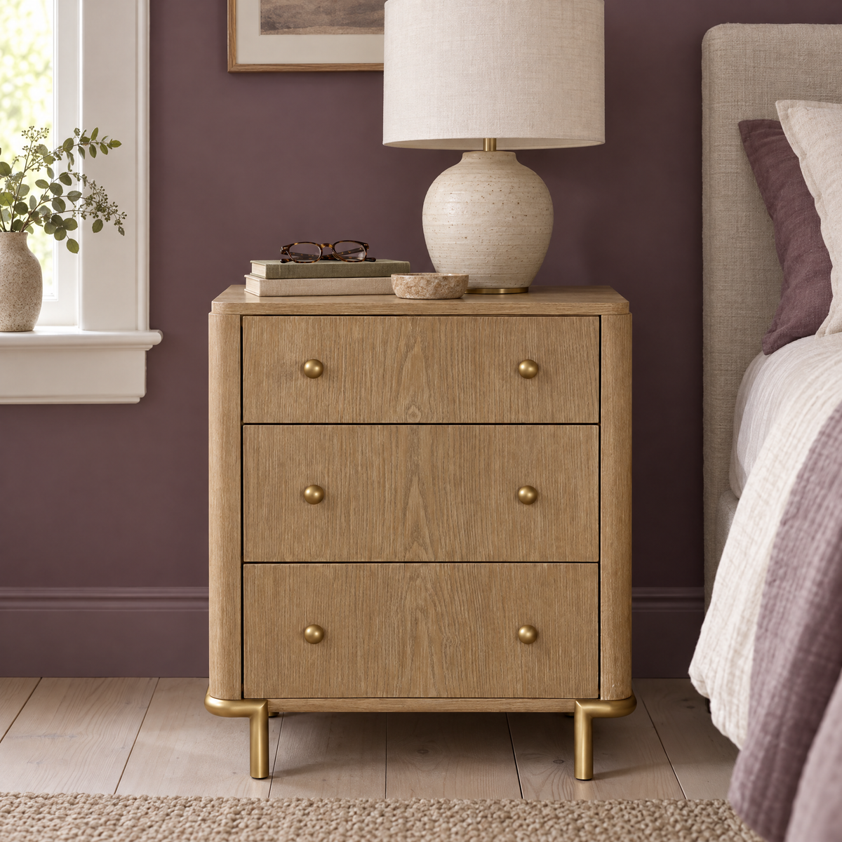 3-Drawer Wood Nightstand With Usb Ports Modern Bedroom Furniture — as Pic Color