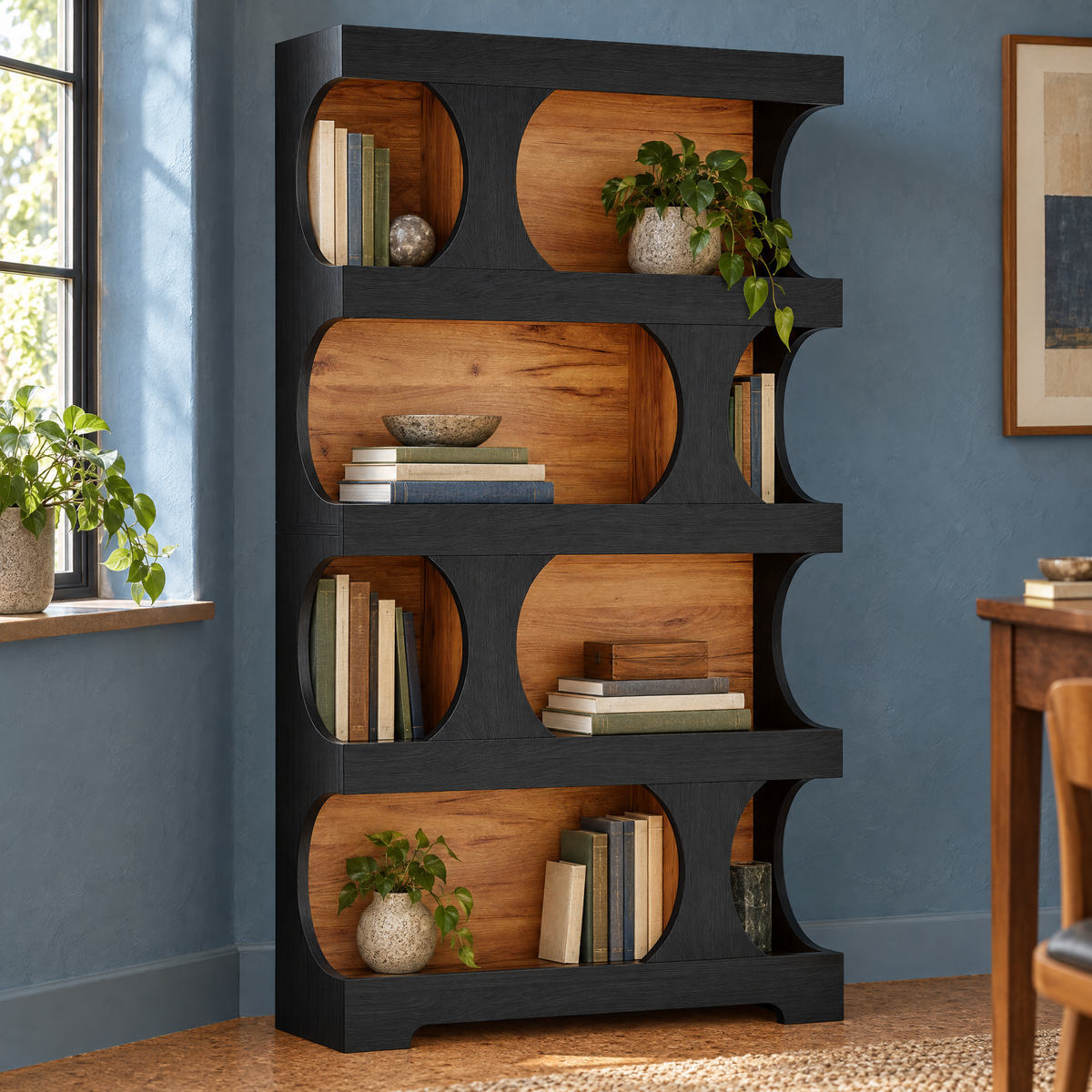 Tribesigns 71" Black Asymmetrical Bookcase, 4-Tier Freestanding Modern Display Shelf for Living Room Home Office — Black