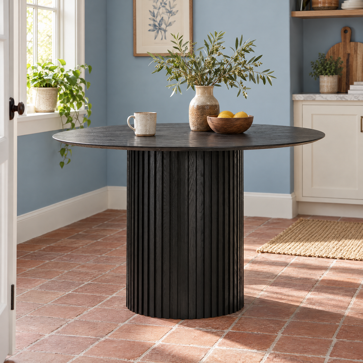 [US Stock] Mid-Century Modern 46.45 Inch MDF Round Dining Table in BLACK Quick Shipment From US Warehouse MOQ 1 Unit — Black