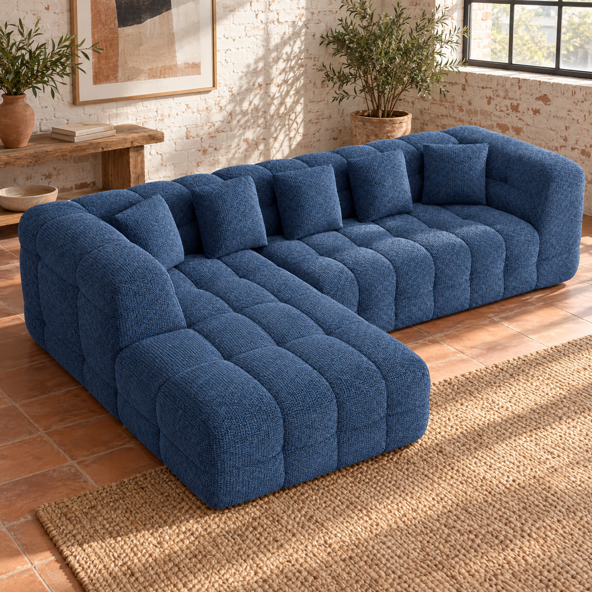Modern Modular Sectional Boneless Chenille L-Shaped Sofa Bed with Deep Seats for Apartment Mall & Hotel Living Rooms — FU01183BUGR