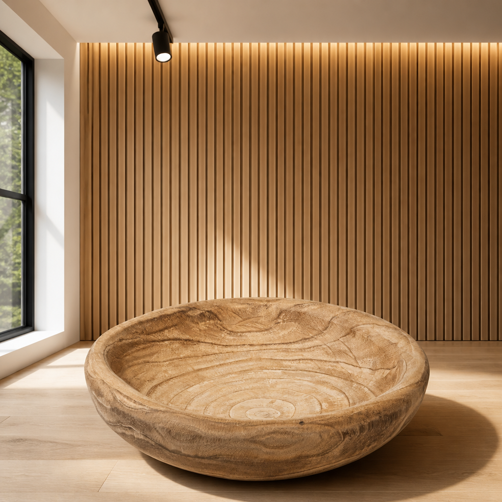 Shallow turned wood bowl with concentric grain