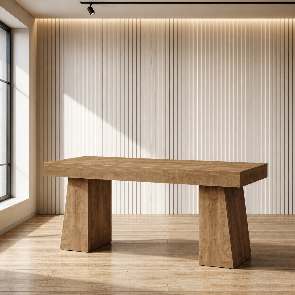 Executive Minimalist Wood Desk in the Light Brown finish