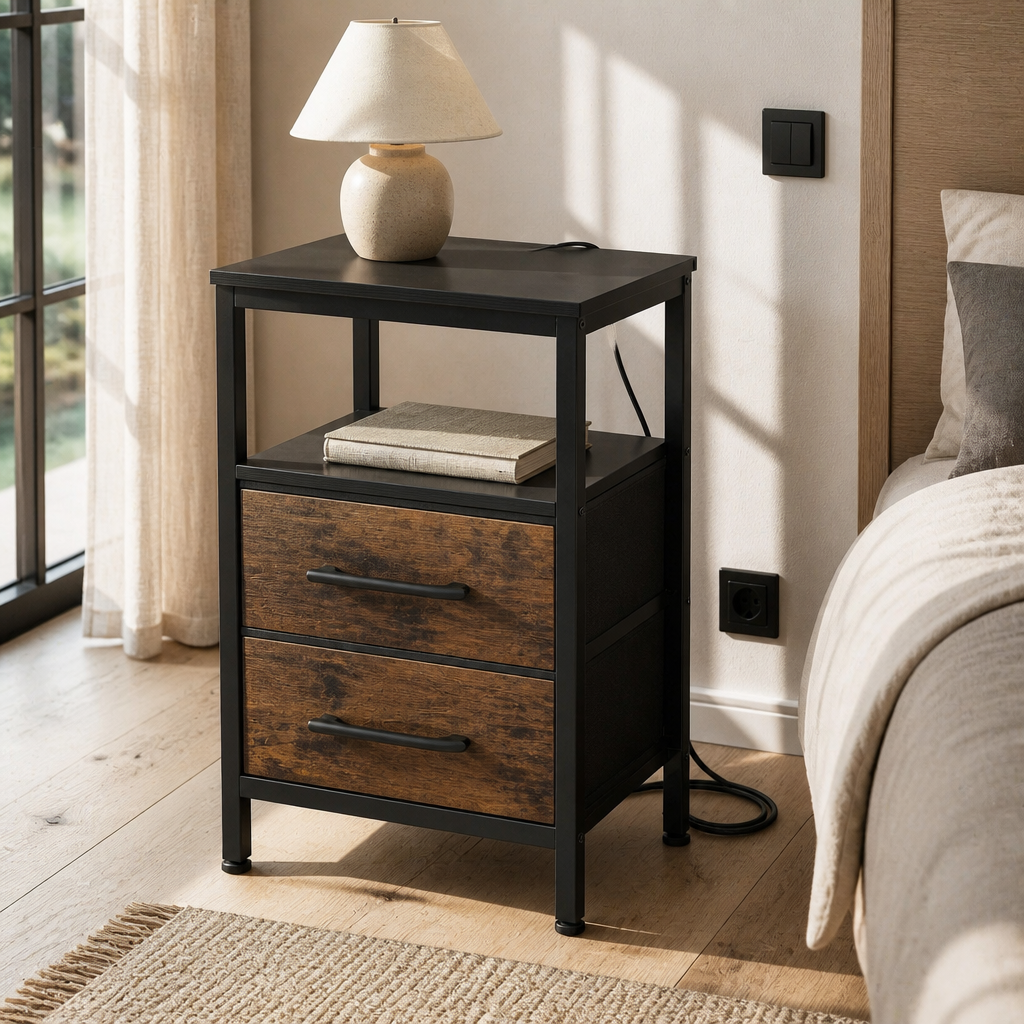 Fabric Nightstand in the Black And Rust finish