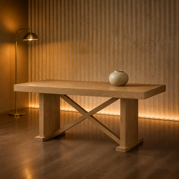 Farmhouse Brown Dining Table trestle oak table, hero view