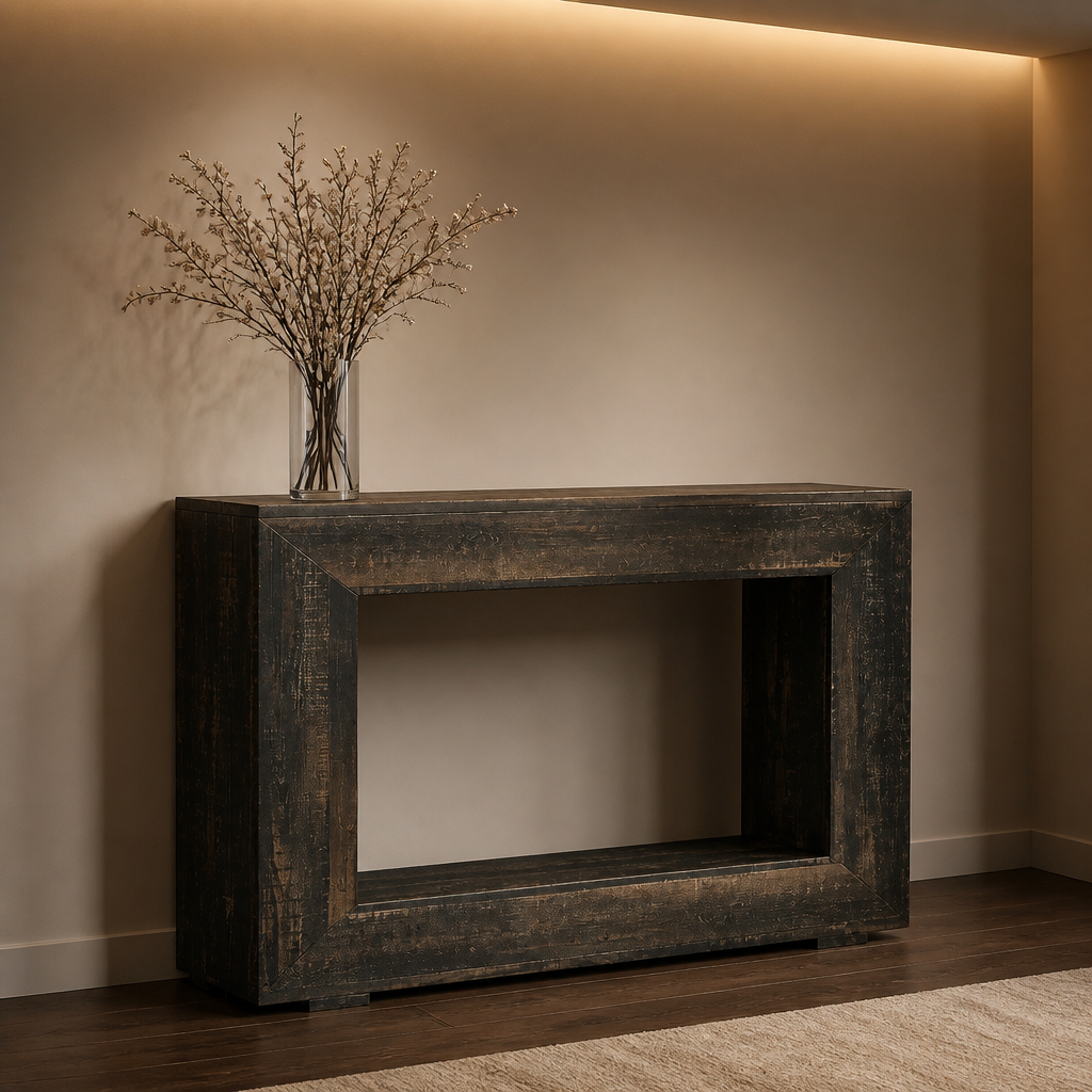 Farmhouse Console Table rustic entryway console in dark gray, hero view
