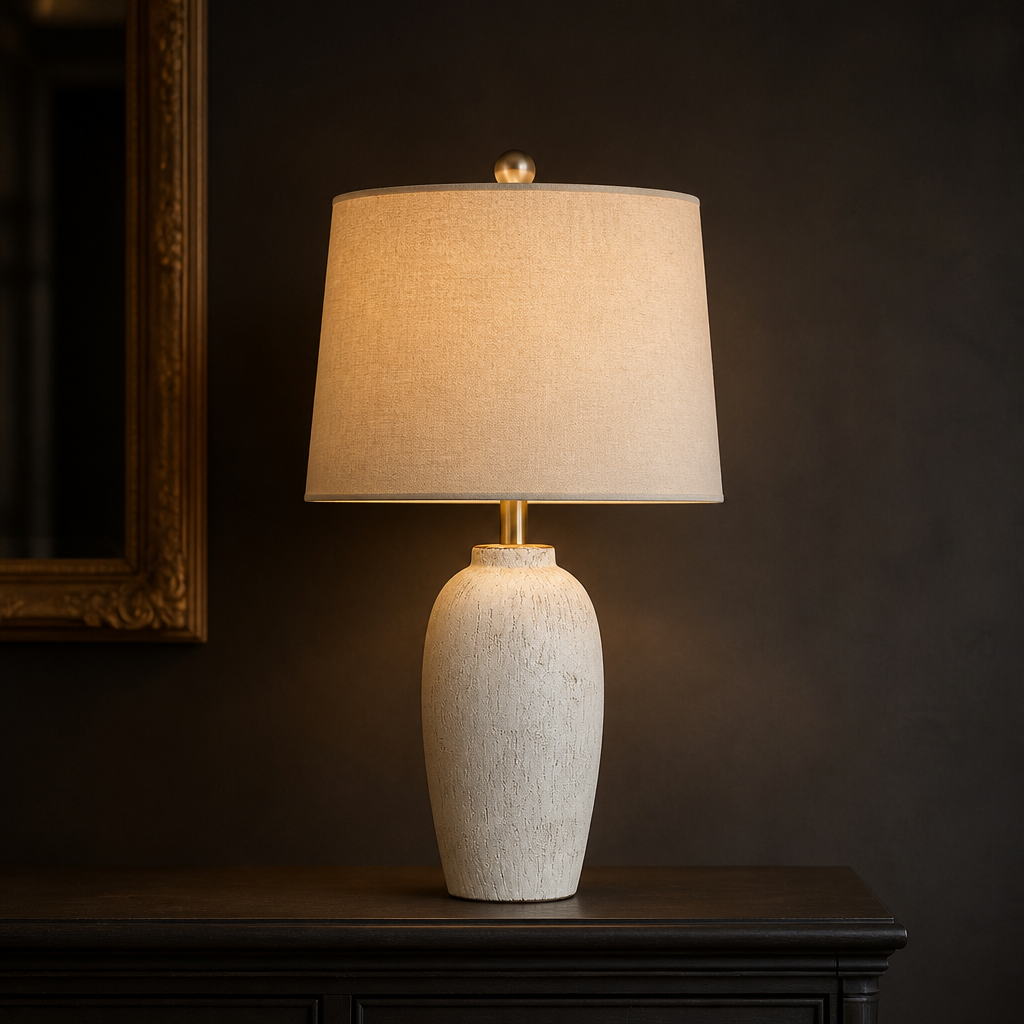Farmhouse Ceramic Table Lamp cream crackle glaze lamp, hero view