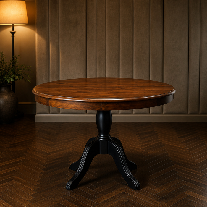 Harris Walnut Dining Table - hero view styled in a warm evening interior