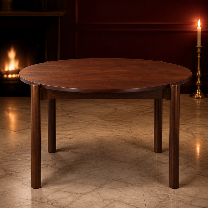 Furniture Modern Walnut Dining Table shown complete in a styled evening interior