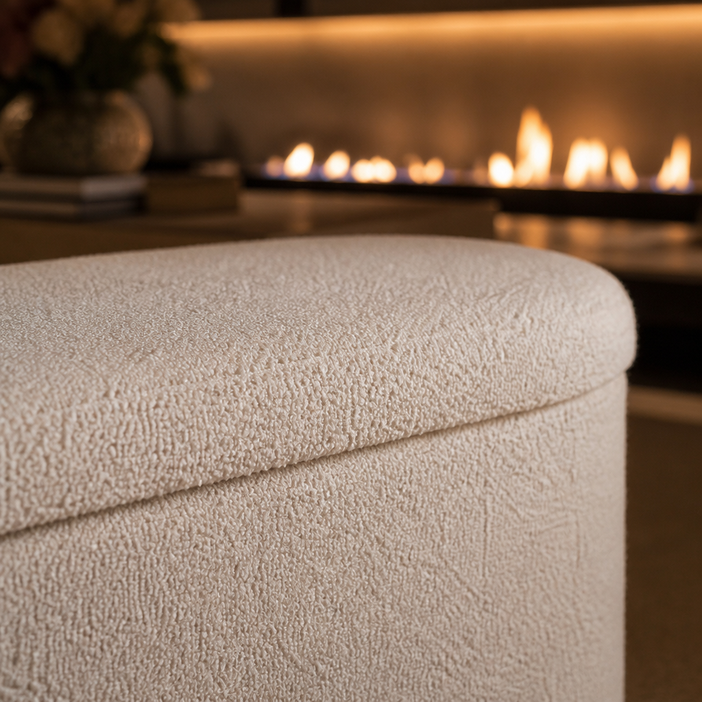 Foldable Boucle Ottoman close view of a construction detail