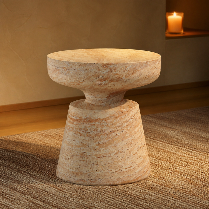 Indoor Marble Side Table - hero view styled in a warm evening interior