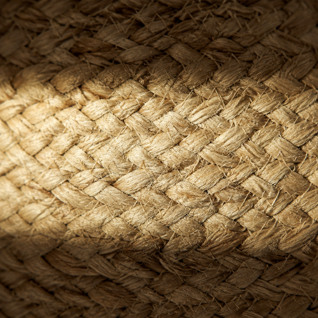 Jute Natural Ottoman styled in a living room, close texture detail