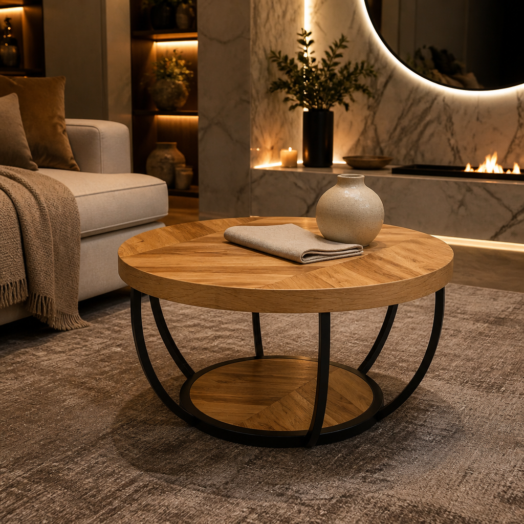 Industrial Wood Coffee Table in the Brown finish
