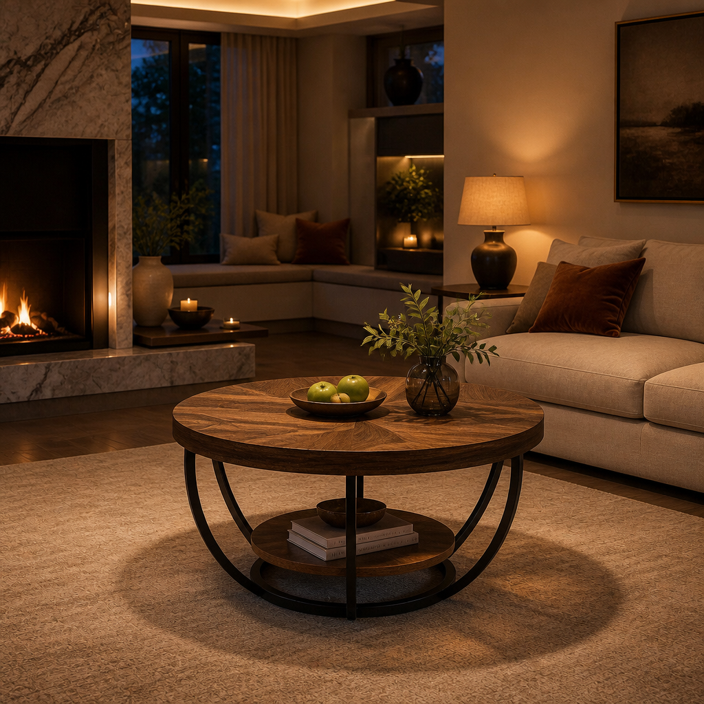 Industrial Wood Coffee Table in the Rustic Brown finish