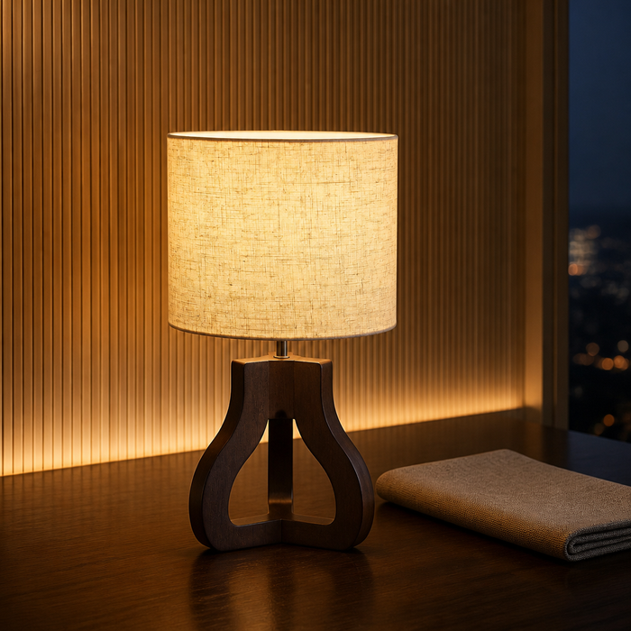Linen Beige Table Lamp, hero view in a styled evening interior
