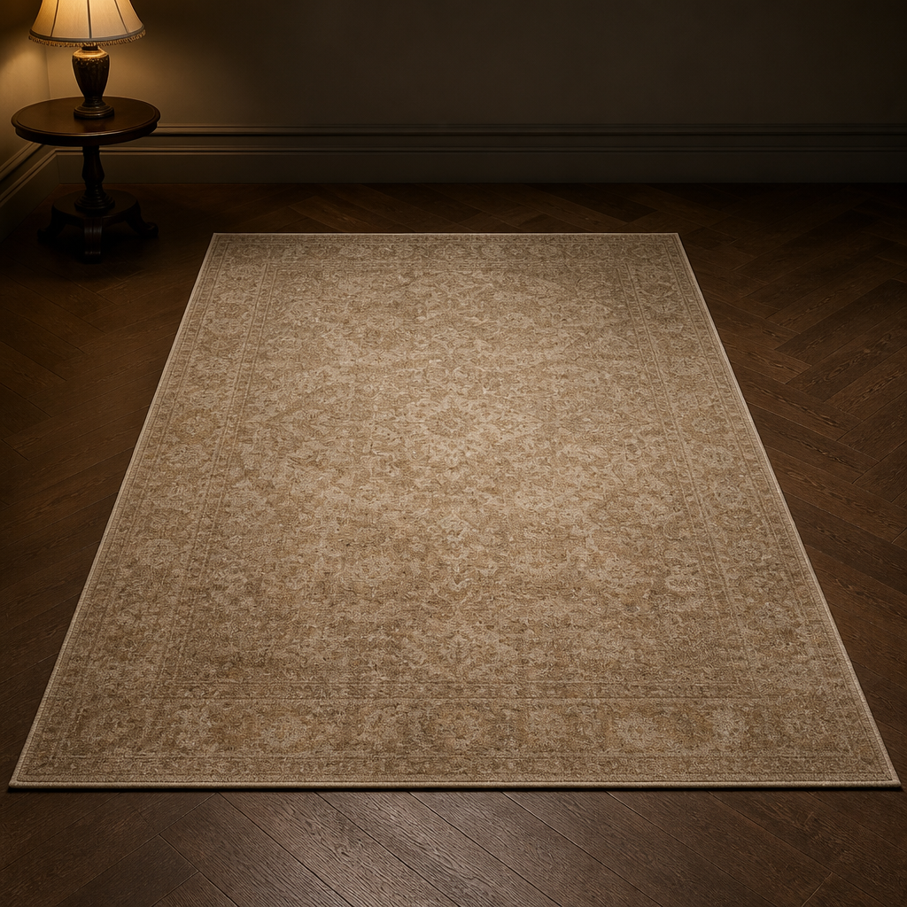 Loloi Vintage Rug shown whole on a dark timber floor