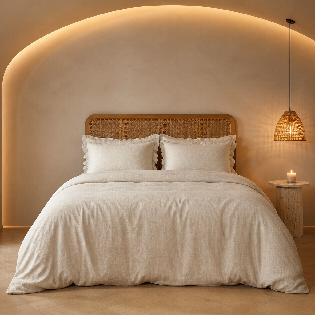 Linen Natural Duvet Set, hero view in a styled evening interior