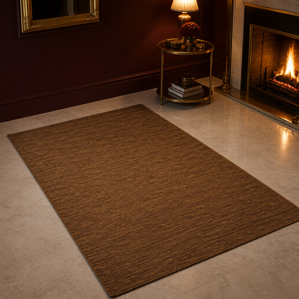 Kilim Wool Rug styled in a living room, hero view