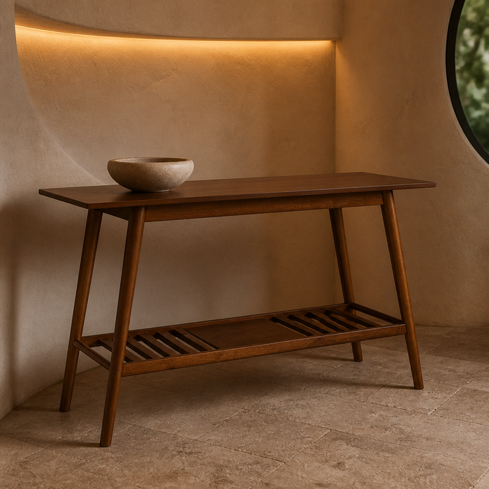 Melissa walnut console table — hero view
