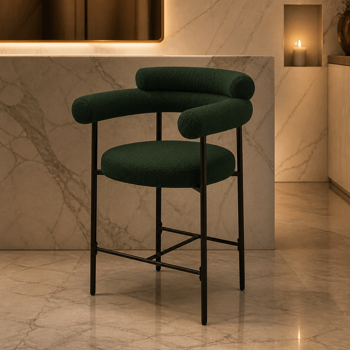 Meridian green boucle bar stool — hero view