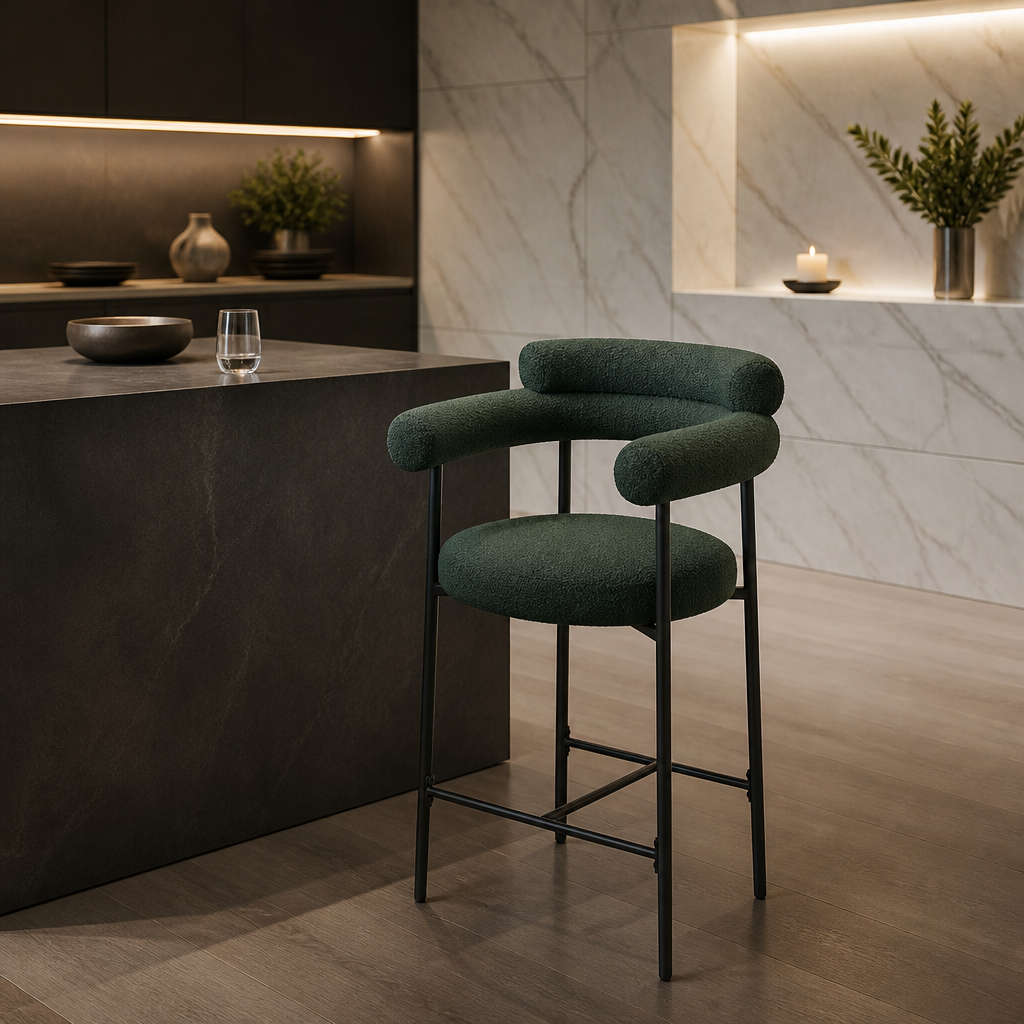 Meridian green boucle bar stool — default variant