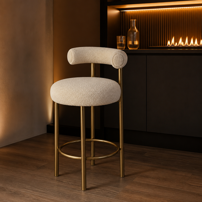 Meridian cream boucle stool — hero view