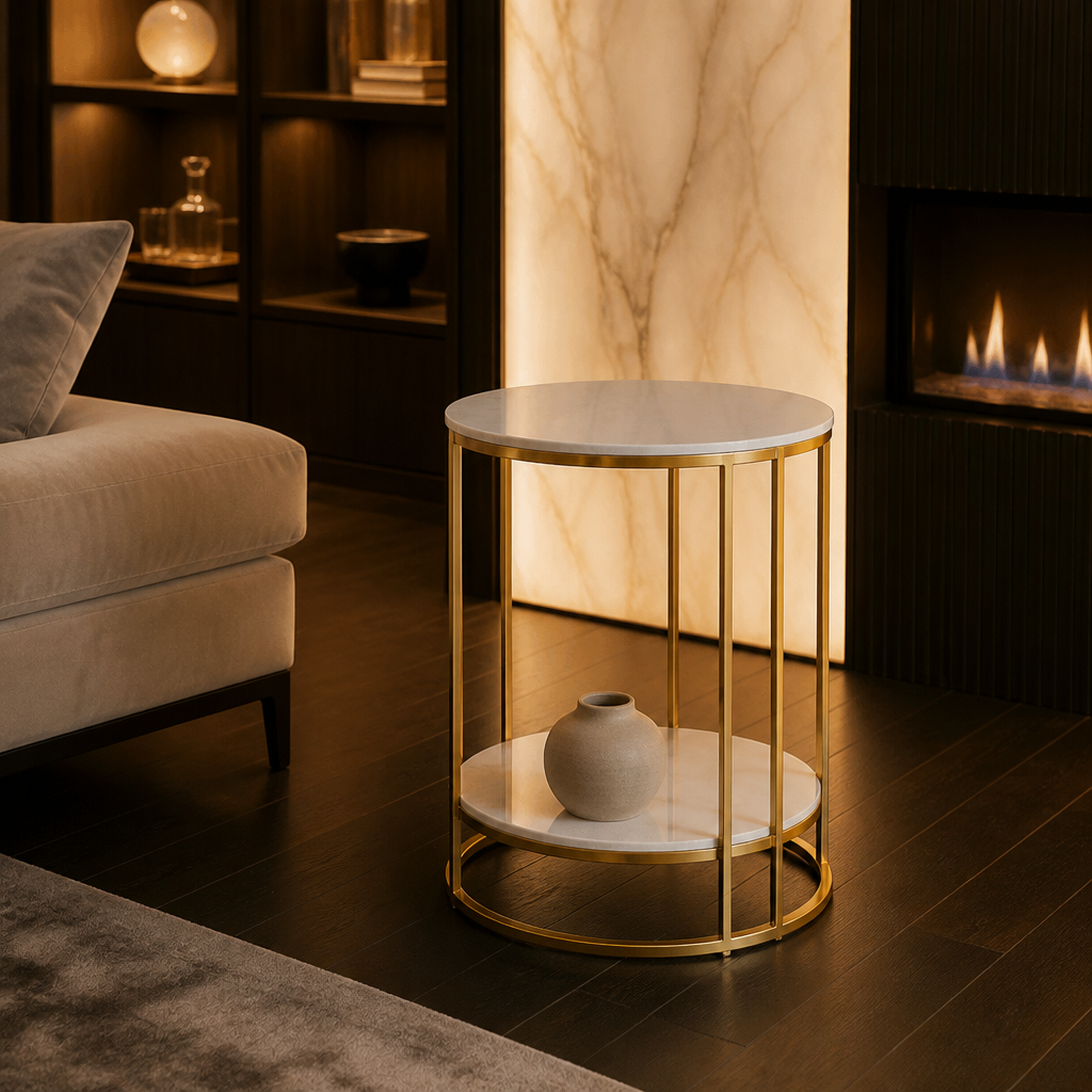 Gold and white marble side table variant image