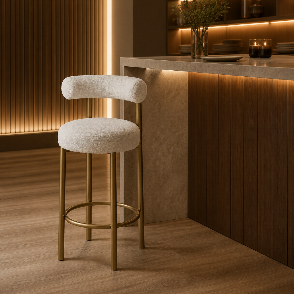 Meridian cream boucle stool — Cream Boucle Fabric variant