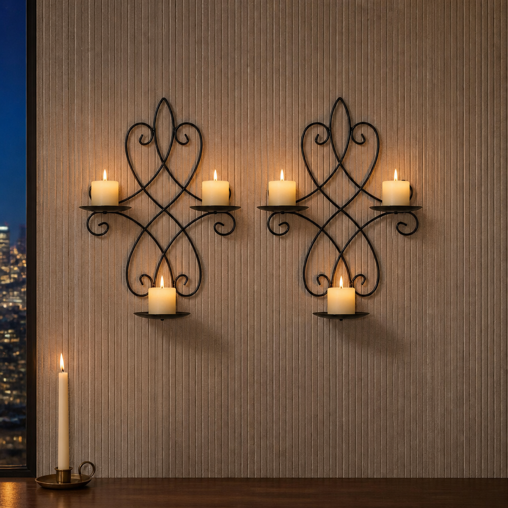 Black metal wall candle sconces set of two — hero view