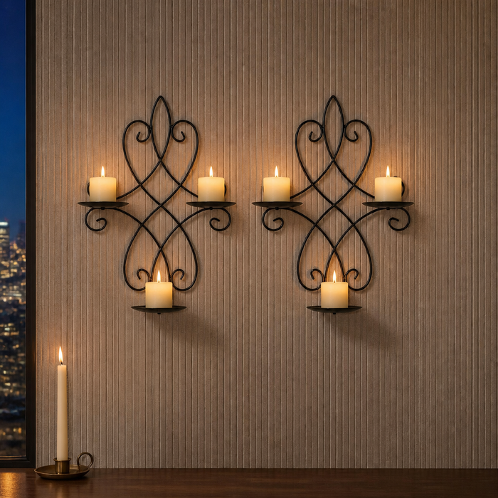 Black metal wall candle sconces set of two — hero view