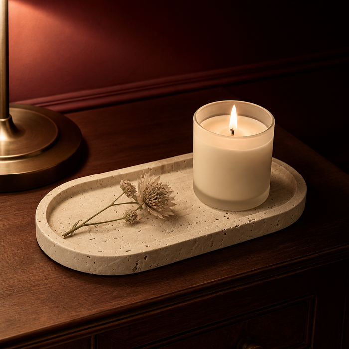 Natural travertine decorative tray hero
