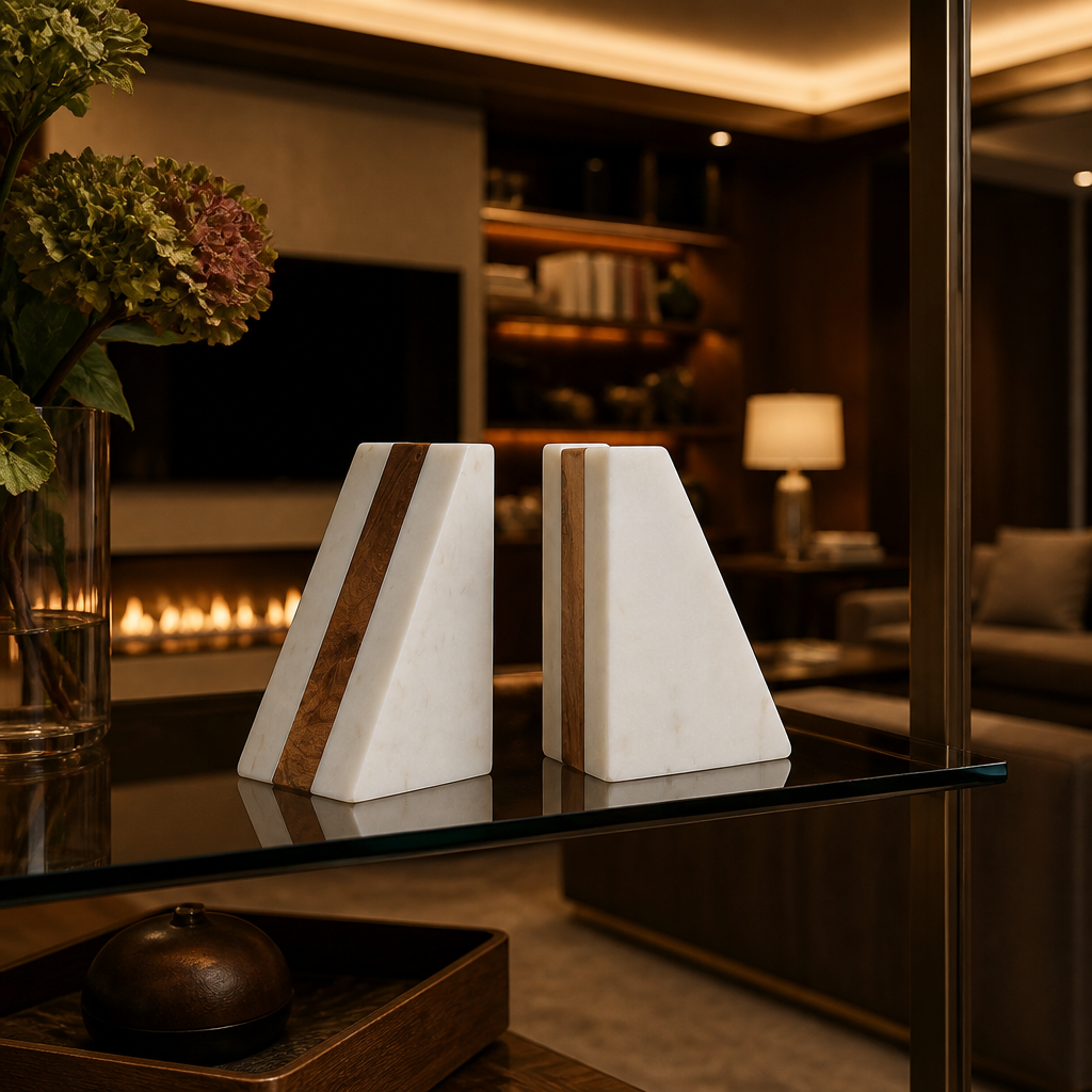 White marble and wood bookends variant image