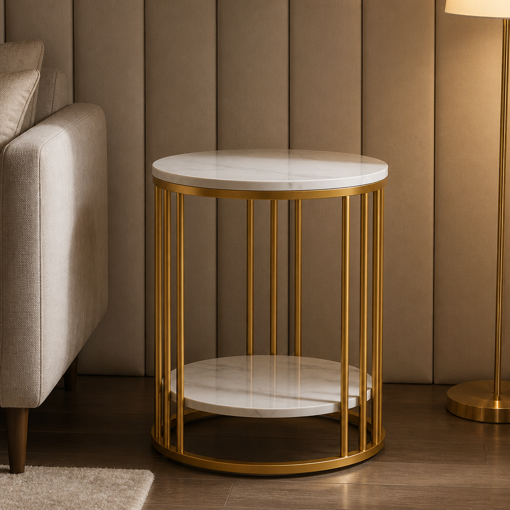 White marble and gold side table hero