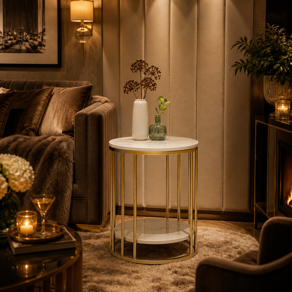White marble and gold side table variant image