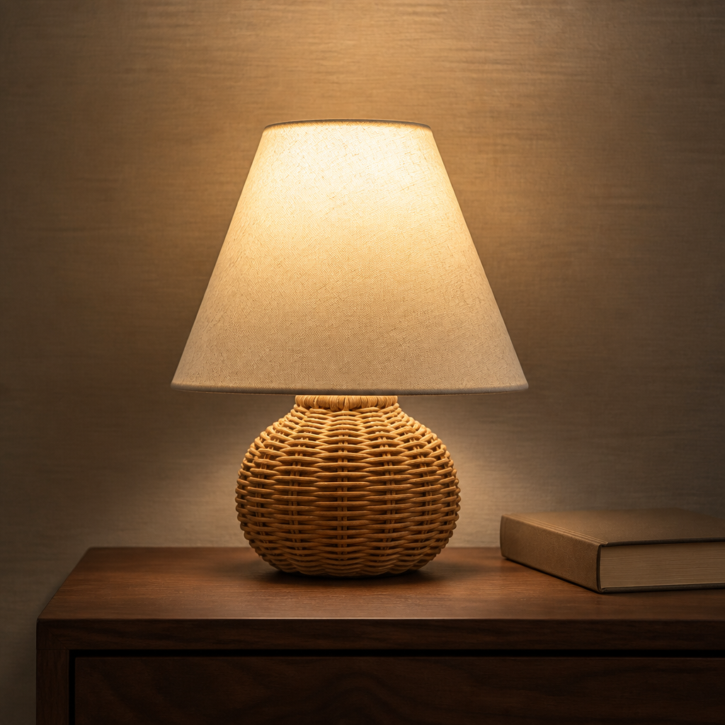 Mini boho rattan table lamp hero