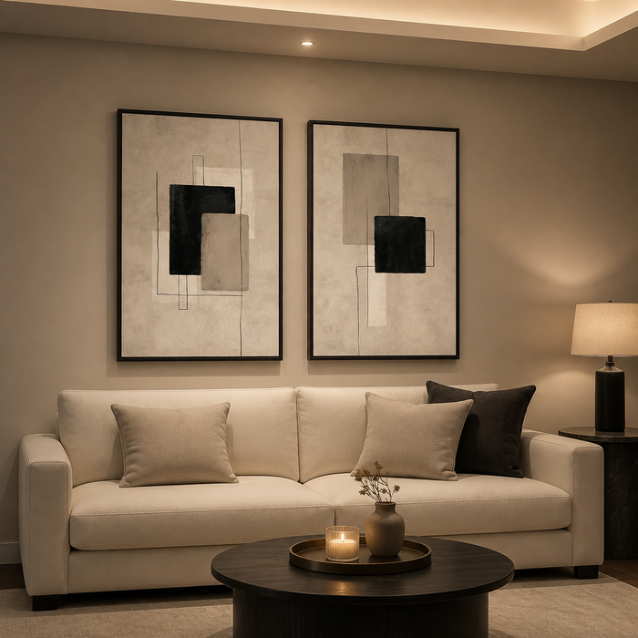 Two-piece beige minimalist wall art hero