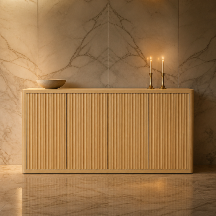 Natural oak fluted four-door sideboard