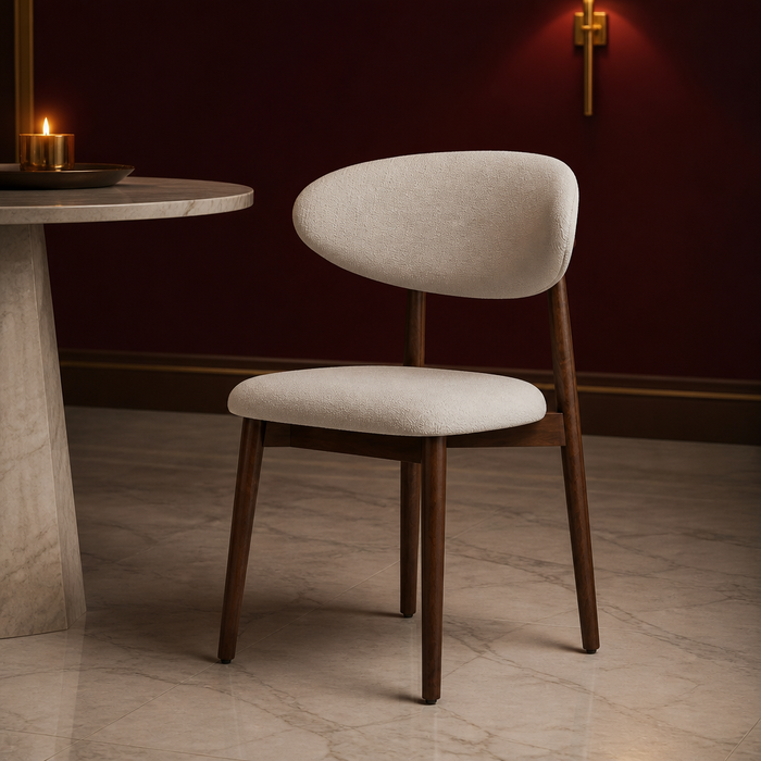 Cream upholstered solid wood dining chair