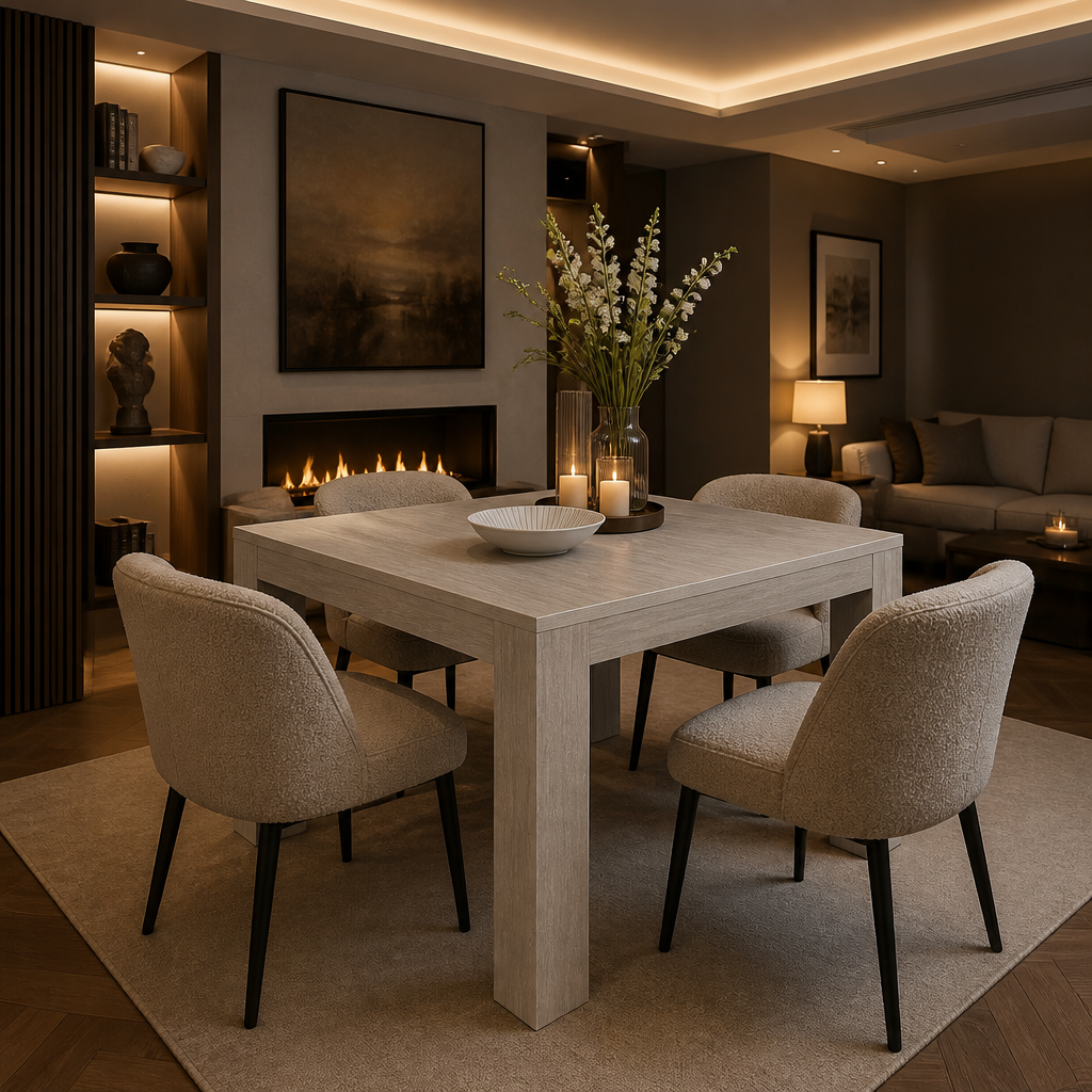 Modern Solid Wood Dining Table — 48 Inch Table / Seashell Wirebrush variant