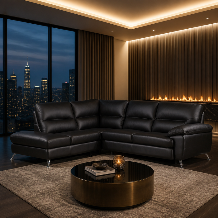 Modern Top Grain Leather Sectional Sofa in a styled interior — hero view