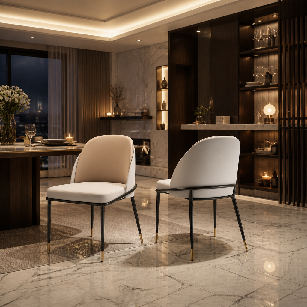 Modern Vegan Leather Dining Chair — Beige White Gray variant