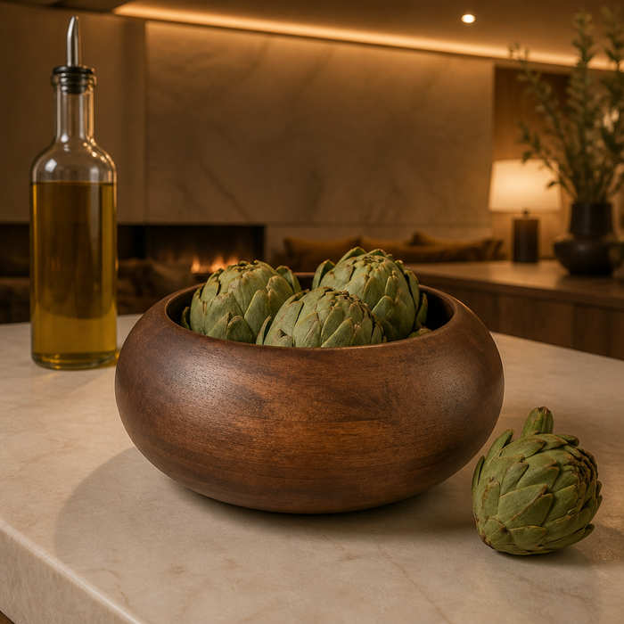 Modern Walnut Decorative Bowl in a styled interior — hero view