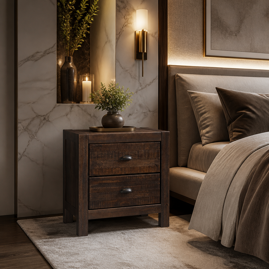 Rustic walnut nightstand lifestyle variant image