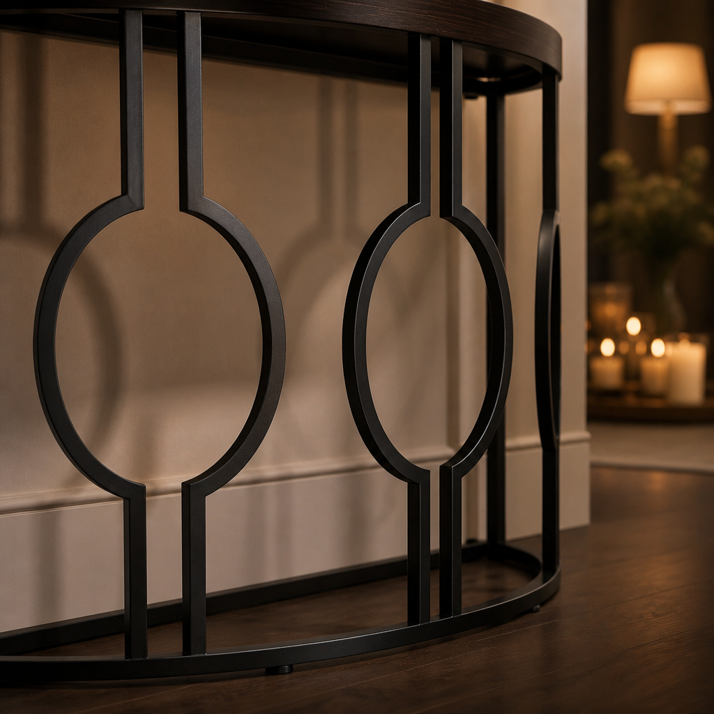 Black metal circular console-frame detail