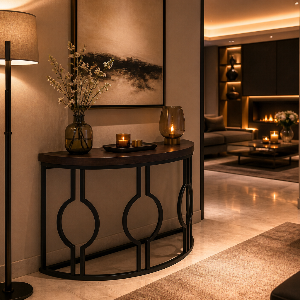 Half-moon console warm lounge lifestyle