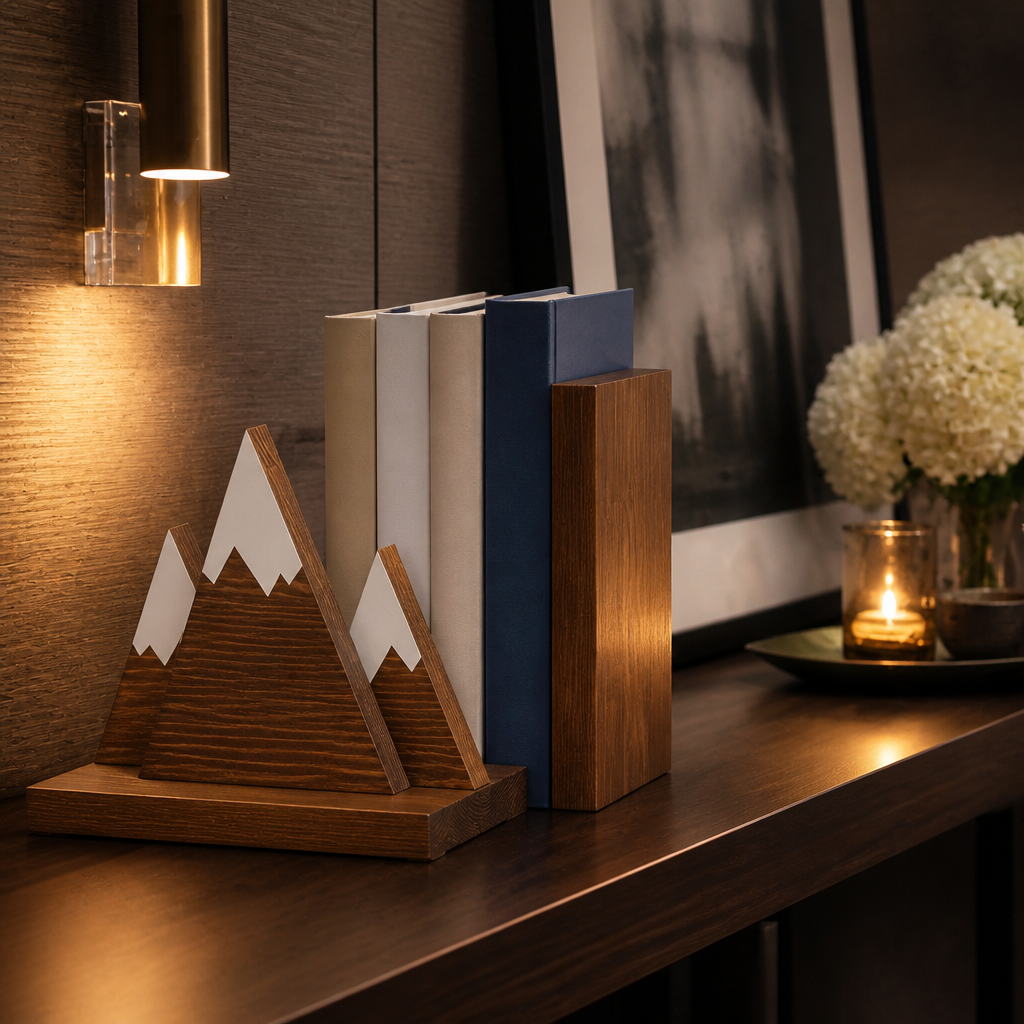 Wooden mountain bookend side profile