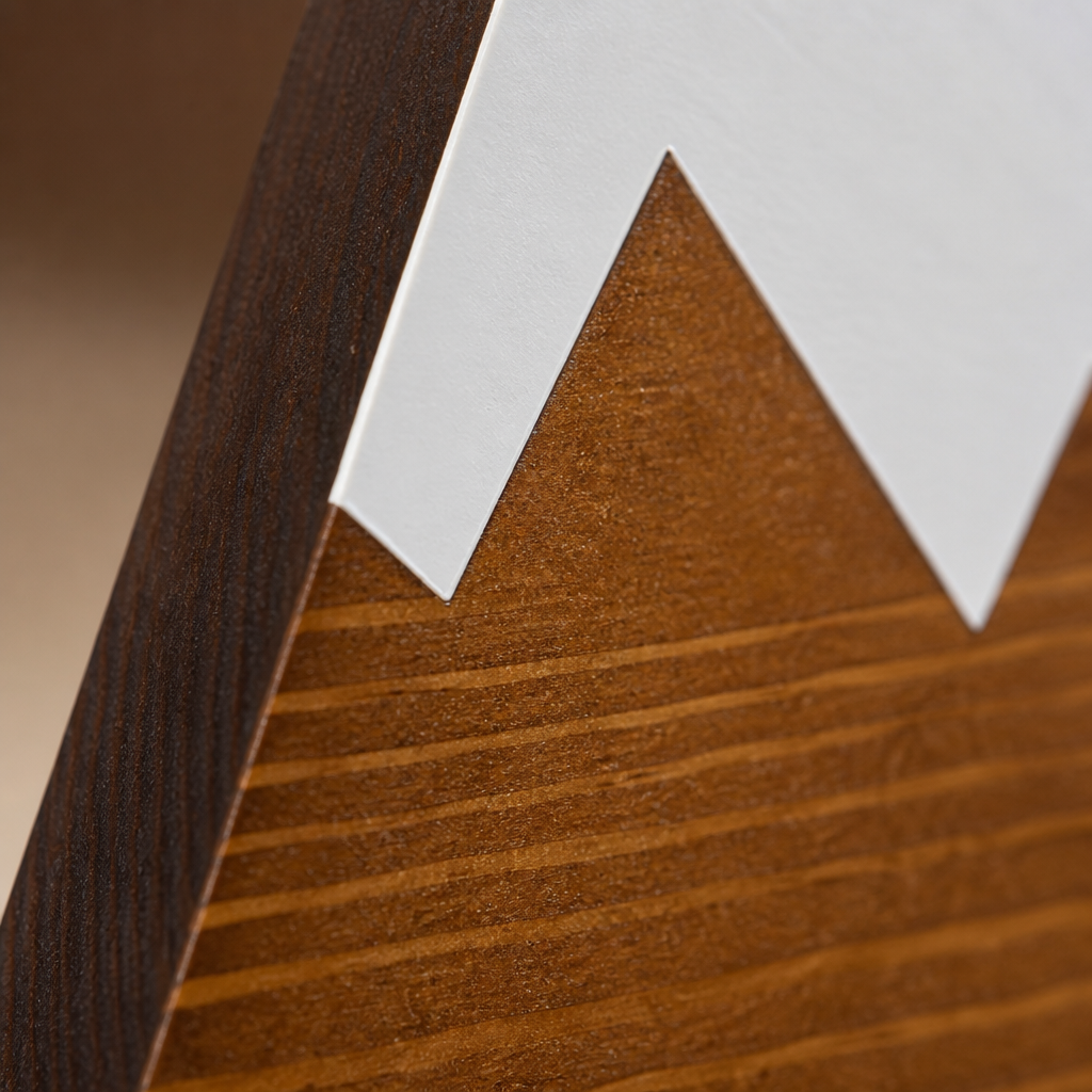 Wooden mountain bookend finish macro