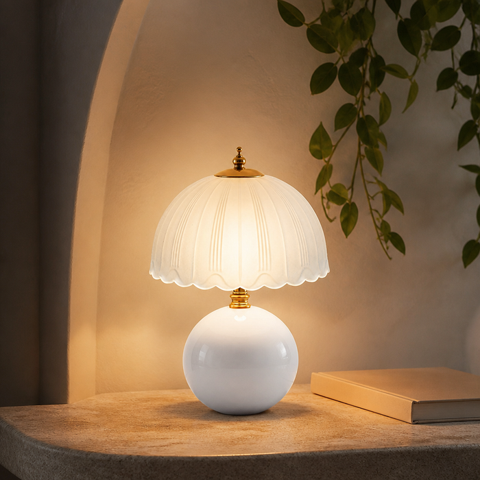 White ceramic mushroom table lamp hero